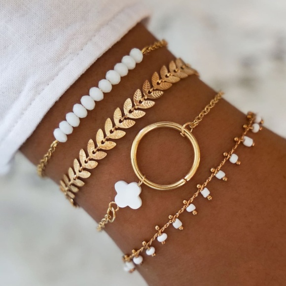 BellanBlue Jewelry - Boho Leaves Circle Bead Gold Tone 4 bracelet set